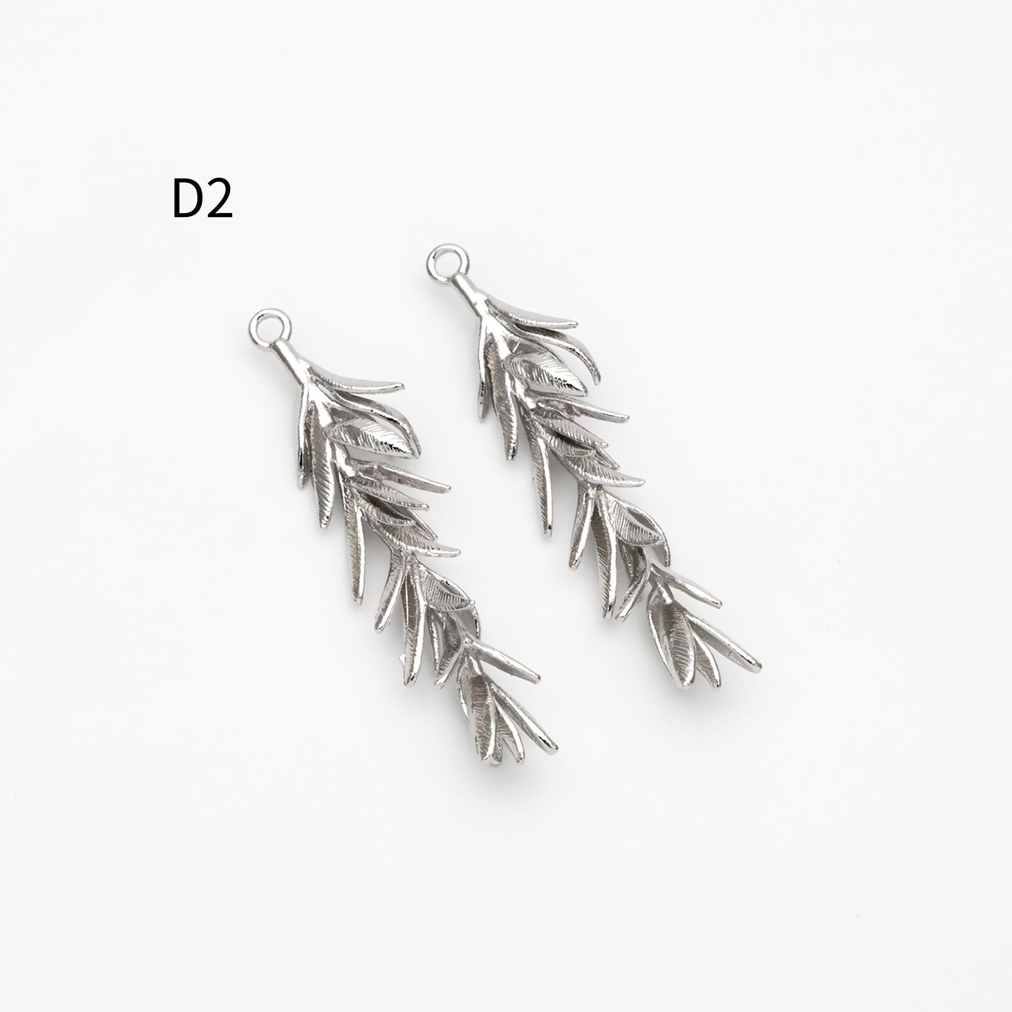 4pcs Gold/ Silver Tone Branch Leaf Charm Pendants , Gold/ Rhodium plated Brass, Lead Nickel Free (GB-954)